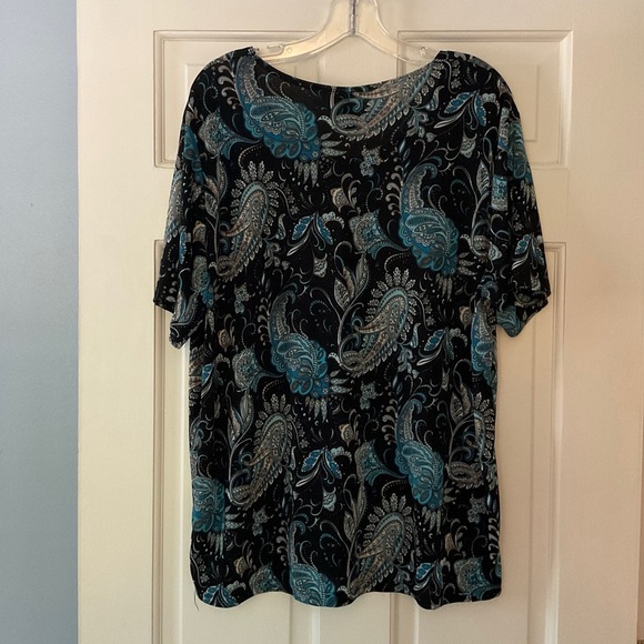 Susan Lawrence Black Paisley Blouse Top Short Sleeve Plus Size 3X - Picture 5 of 7
